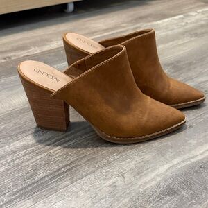 Abound Cognac Suede Pointed-Toe Mule Heels